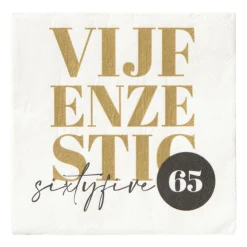 Xenos Servetten 65 jaar - goudkleurig - set van 20- Papieren Servetten|Verjaardagen
