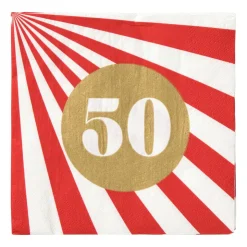 Xenos Servetten 50 jaar - rood - set van 20- Papieren Servetten|Verjaardagen
