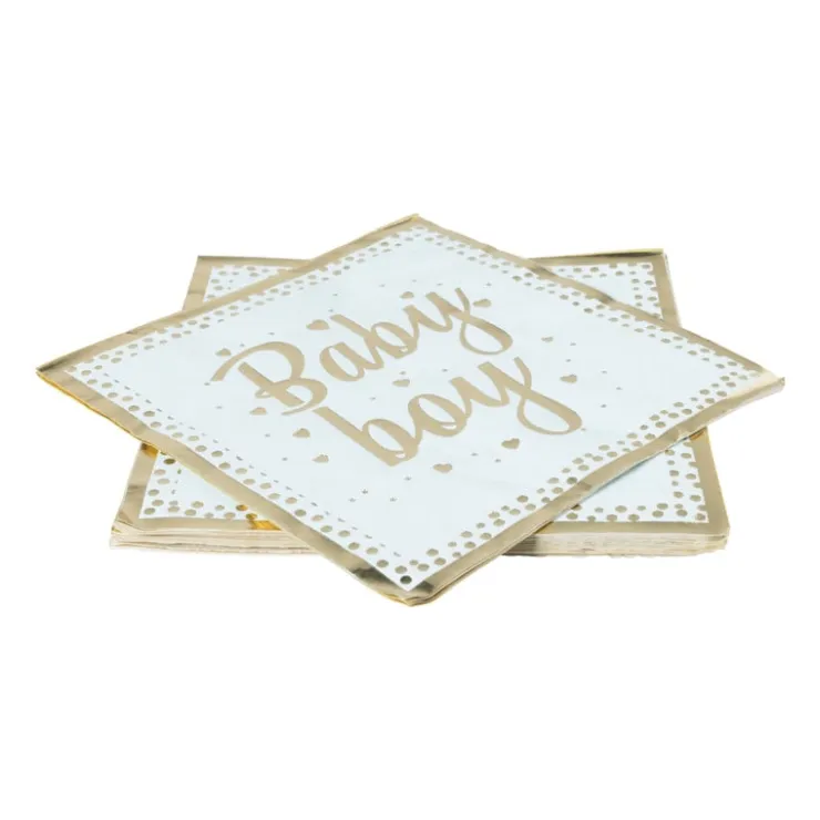 Xenos Servetten baby boy - blauw/goudkleurig - set van 8- Papieren Servetten|Babyshower