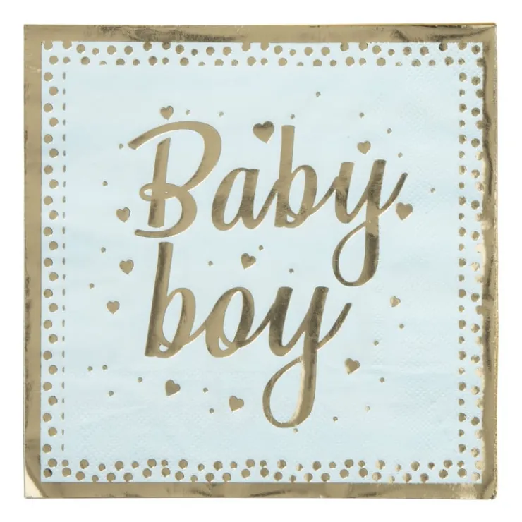 Xenos Servetten baby boy - blauw/goudkleurig - set van 8- Papieren Servetten|Babyshower