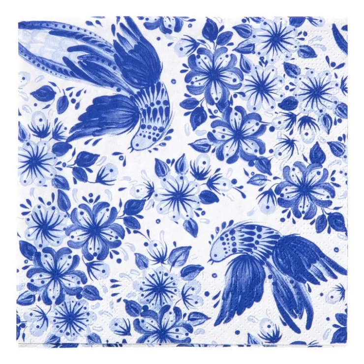 Xenos Servetten blauwe vogel - 33x33 cm - set van 20- Papieren Servetten|Servetten