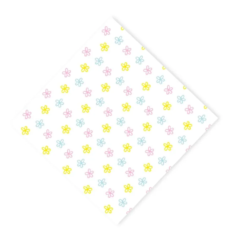 Xenos Servetten bloem set van 12 - wit/roze/geel - papier - 33x33 cm- Papieren Servetten|Servetten