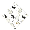 Xenos Servetten paashaas set van 12 - wit/goud/zwart - papier - 33x33 cm- Papieren Servetten|Servetten
