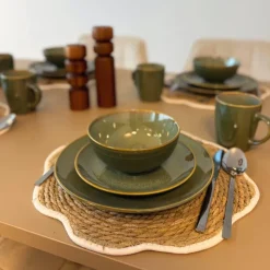 Xenos Serviesset reactive glaze - groen - 16-delig- Serviessets|Kerstservies