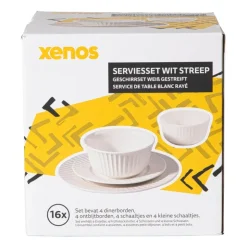 Xenos Serviesset streep - wit - 16-delig- Serviessets|Kerstservies