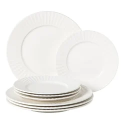 Xenos Serviesset streep - wit - 16-delig- Serviessets|Kerstservies