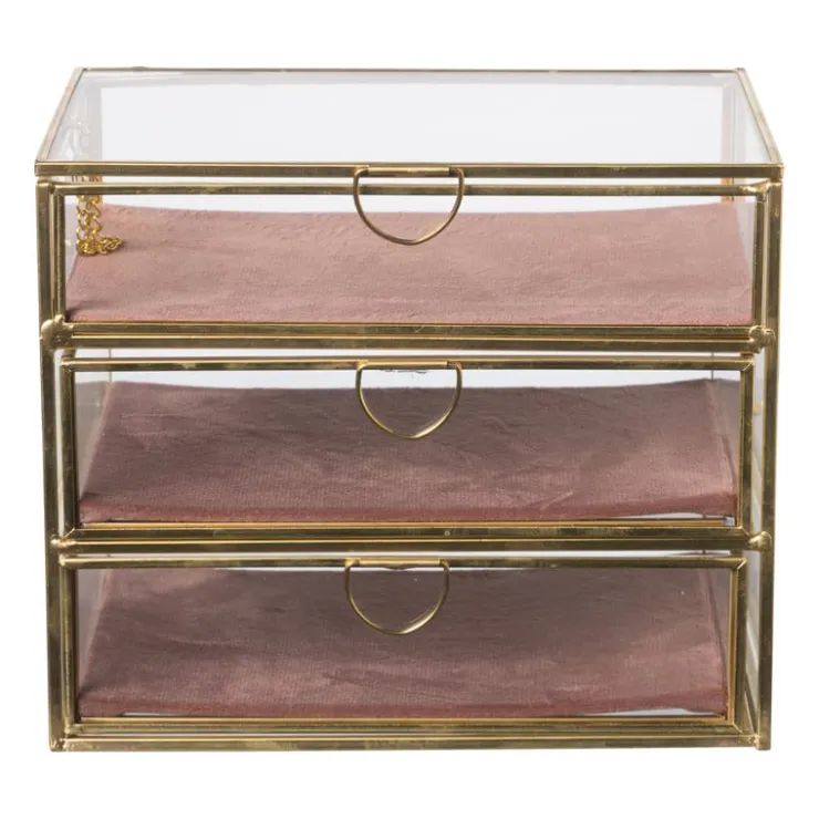 Xenos Sieradendoos met 3 lades - goud/roze - 18x12x15 cm- Sieraden Opbergen