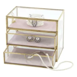 Xenos Sieradendoos met 3 lades - goud/roze - 18x12x15 cm- Sieraden Opbergen