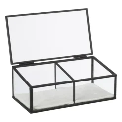 Xenos Sieradendoos met 2 vakken - zwart - 18x9.5x7 cm- Sieraden Opbergen|Kerstcadeaus