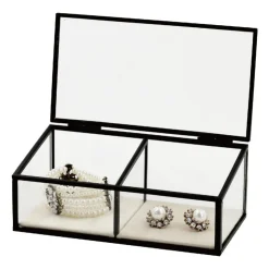 Xenos Sieradendoos met 2 vakken - zwart - 18x9.5x7 cm- Sieraden Opbergen|Kerstcadeaus