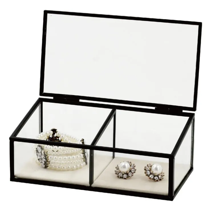 Xenos Sieradendoos met 2 vakken - zwart - 18x9.5x7 cm- Sieraden Opbergen|Kerstcadeaus