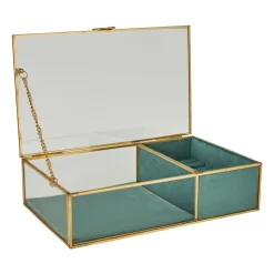 Xenos Sieradendoos met ringhouder - blauw/goud - 25x15x6.5 cm- Sieraden Opbergen