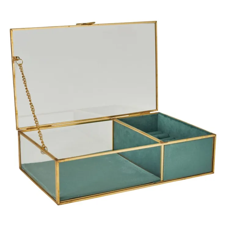 Xenos Sieradendoos met ringhouder - blauw/goud - 25x15x6.5 cm- Sieraden Opbergen