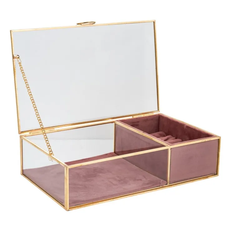 Xenos Sieradendoos met ringhouder - roze/goud - 25x15x6.5 cm- Sieraden Opbergen