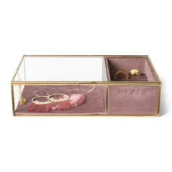 Xenos Sieradendoos met ringhouder - roze/goud - 25x15x6.5 cm- Sieraden Opbergen