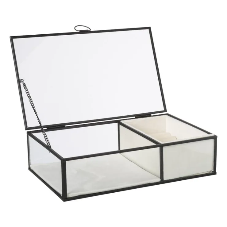 Xenos Sieradendoos met ringhouder - zwart - 25x15x6.5 cm- Sieraden Opbergen