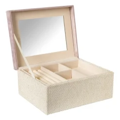 Xenos Sieradendoos met spiegel - lichtroze - 28x19.5x11 cm- Sieraden Opbergen