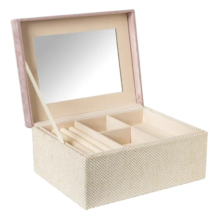 Xenos Sieradendoos met spiegel - lichtroze - 28x19.5x11 cm- Sieraden Opbergen