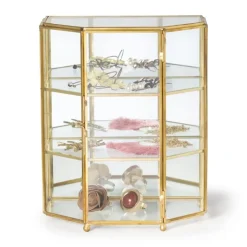 Xenos Sieradenkastje goud - glas - 18.5x12x23 cm- Sieraden Opbergen