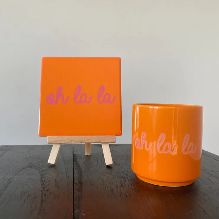 Xenos Siertegel Oh la la - roze/oranje - 10x10x0.5 cm- Kerstcadeaus