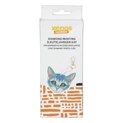 Xenos Sleutelhanger kat - diamond paint - 7x7 cm- Diamond Paintings|Kerstcadeaus