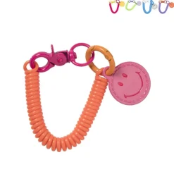 Xenos Sleutelhanger spiraal met smiley - plastic - diverse varianten- Selutelhangers