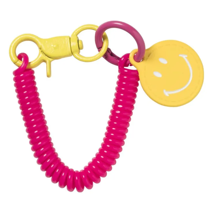 Xenos Sleutelhanger spiraal met smiley - plastic - diverse varianten- Selutelhangers