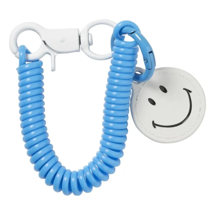 Xenos Sleutelhanger spiraal met smiley - plastic - diverse varianten- Selutelhangers