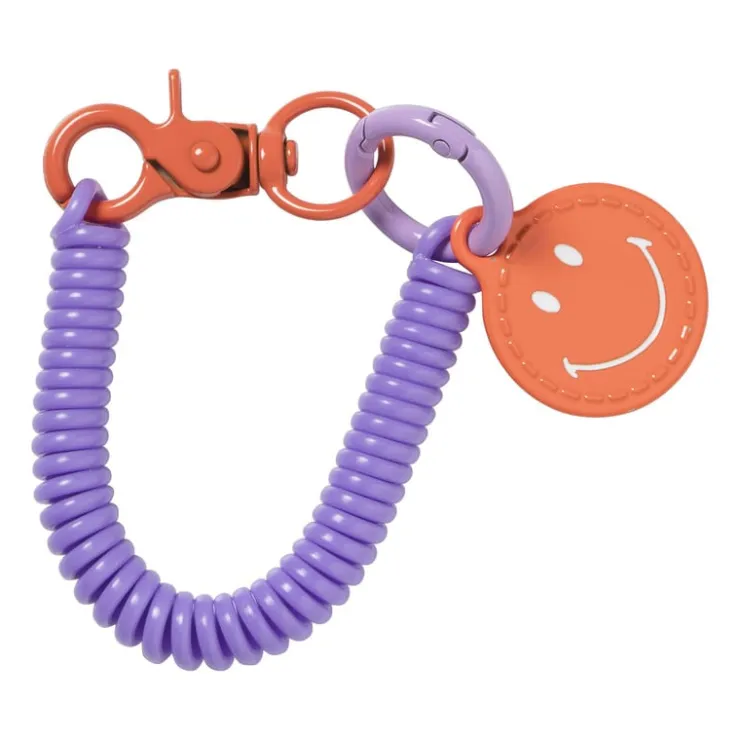 Xenos Sleutelhanger spiraal met smiley - plastic - diverse varianten- Selutelhangers
