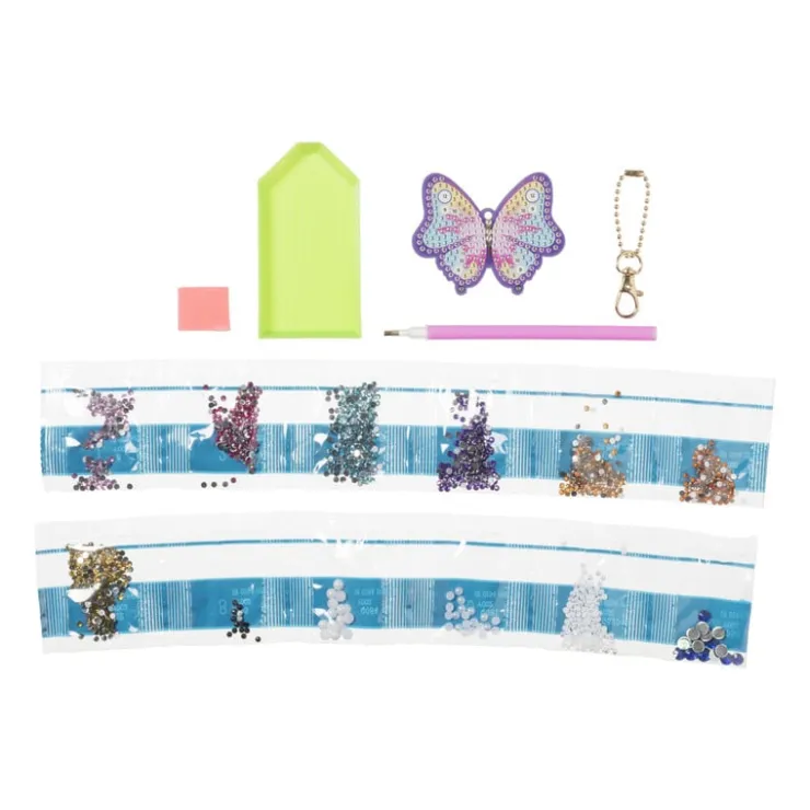 Xenos Sleutelhanger vlinder - diamond paint - 7x7 cm- Diamond Paintings