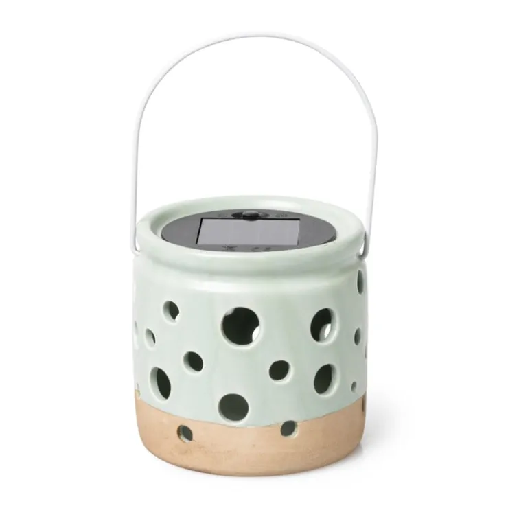 Xenos Solar lampje keramiek - groen - ø9.3x9.2 cm- Solar Verlichting