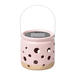 Xenos Solar lampje keramiek - roze - ø9.3x9.2 cm- Solar Verlichting