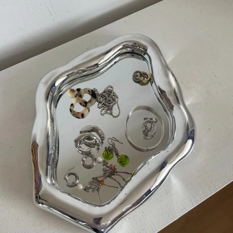 Xenos Spiegel golf - zilverkleurig - 25x30 cm- Sieraden Opbergen