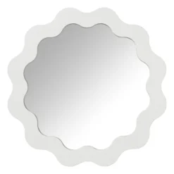 Xenos Spiegel met golfrand - wit - ø41 cm- Wandspiegels