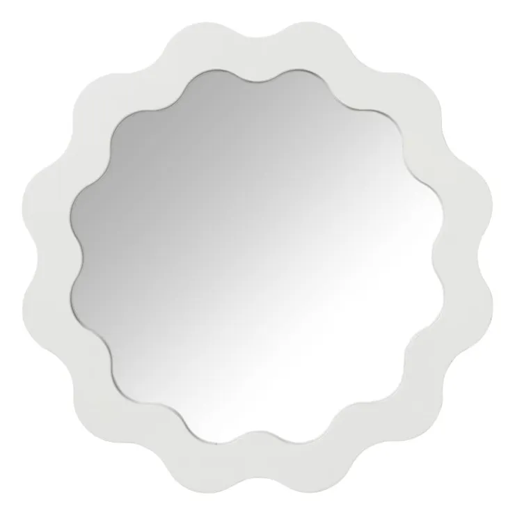 Xenos Spiegel met golfrand - wit - ø41 cm- Wandspiegels