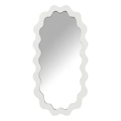 Xenos Spiegel met golfrand - wit - 30x60 cm- Wandspiegels