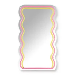 Xenos Spiegel met golven LED - geel/roze - 40x23x1.4 cm- Wandspiegels