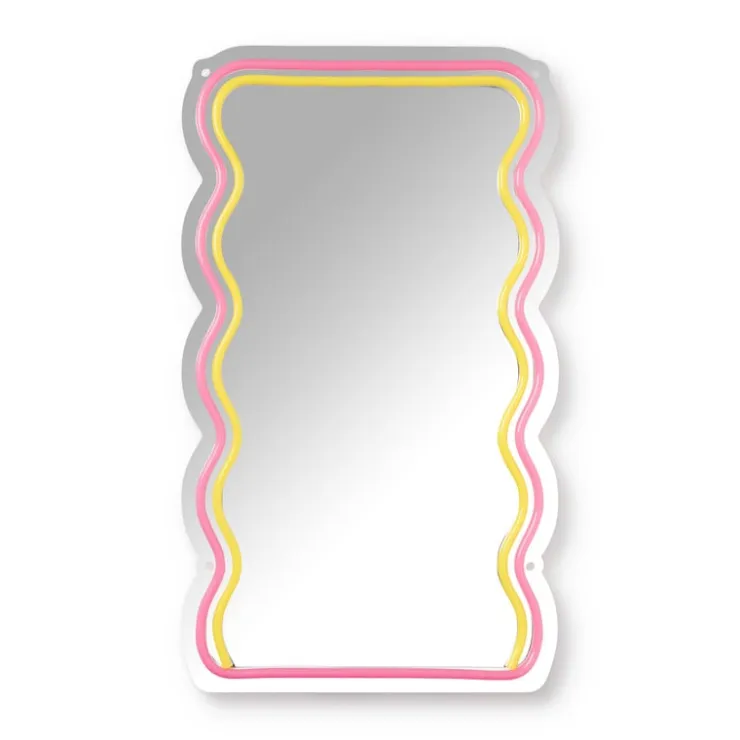 Xenos Spiegel met golven LED - geel/roze - 40x23x1.4 cm- Wandspiegels