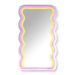 Xenos Spiegel met golven LED - geel/roze - 40x23x1.4 cm- Wandspiegels