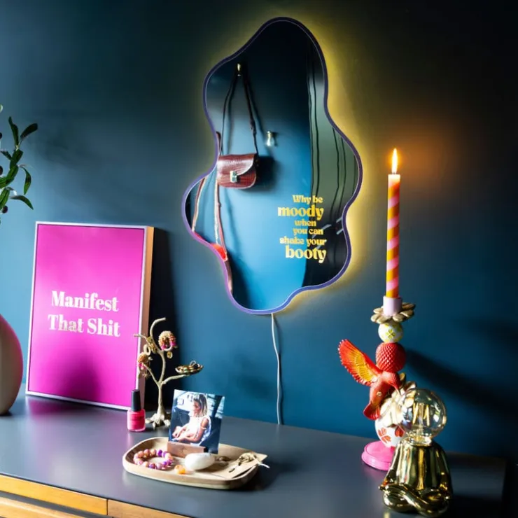 Happy at home by Sanny Spiegel met LED shake your booty - paars - 60x40 cm -- Wandspiegels