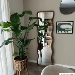 Xenos Spiegel XL met golfrand - bruin - 165x50 cm- Passpiegels