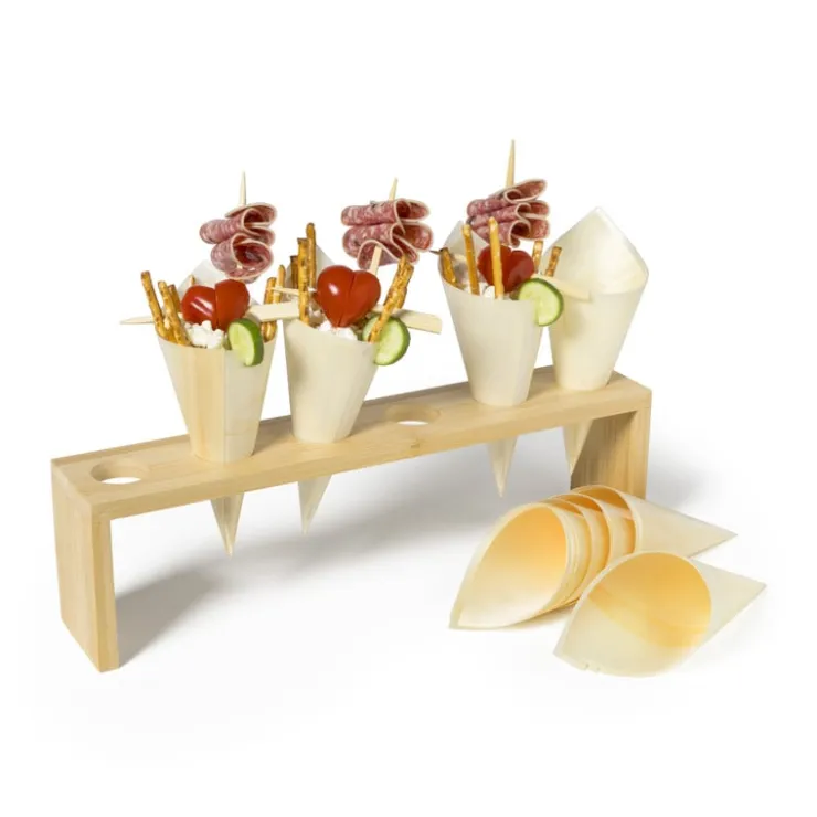 Xenos Standaard voor puntzakken - bamboe - 9x33x6 cm- Kinderfeestjes