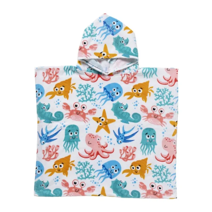 Xenos Strandponcho kids sea life - multikleur - 60x110 cm- Strandaccessoires