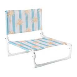 Xenos Strandstoeltje palmboom - blauw/wit - 45x45x46 cm- Strandaccessoires