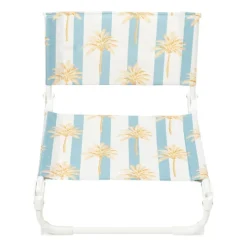 Xenos Strandstoeltje palmboom - blauw/wit - 45x45x46 cm- Strandaccessoires