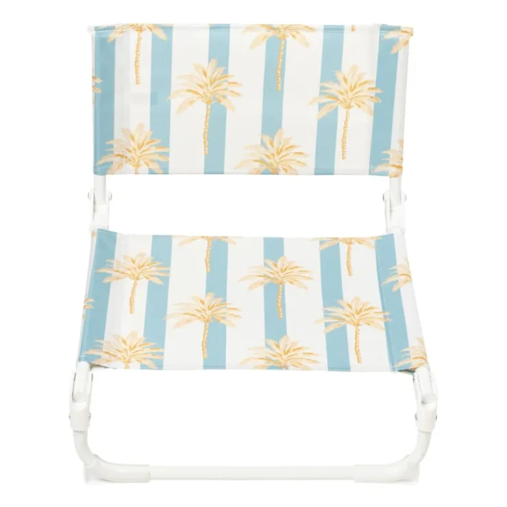 Xenos Strandstoeltje palmboom - blauw/wit - 45x45x46 cm- Strandaccessoires