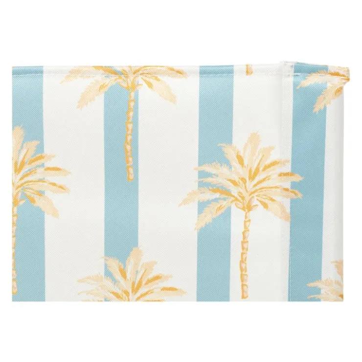 Xenos Strandstoeltje palmboom - blauw/wit - 45x45x46 cm- Strandaccessoires