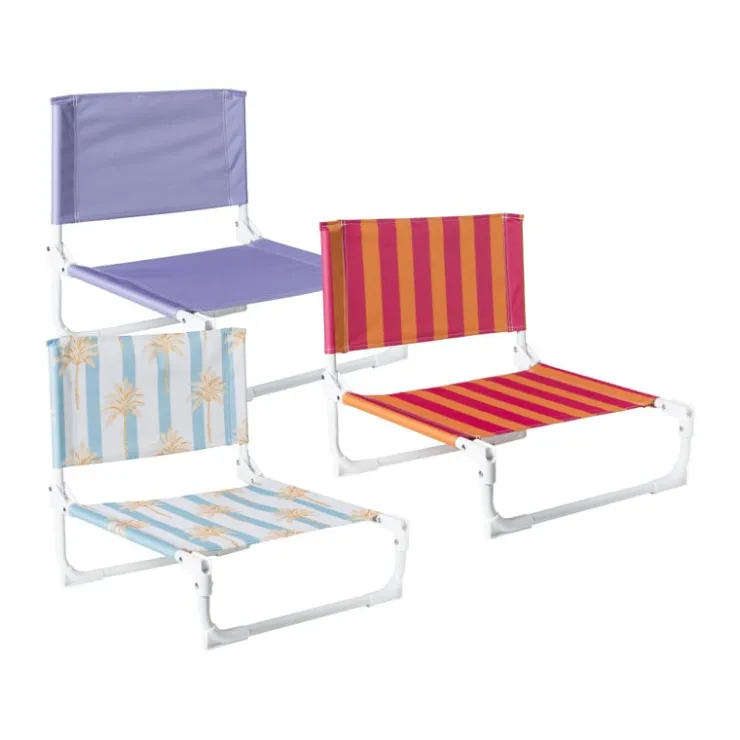 Xenos Strandstoeltje palmboom - blauw/wit - 45x45x46 cm- Strandaccessoires