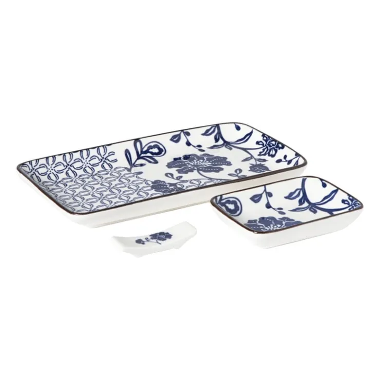 Xenos Sushi set - blauw/wit - 4-delig- Sushi Servies|Kerstcadeaus