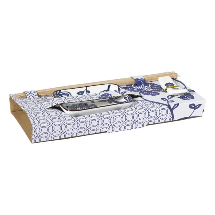 Xenos Sushi set - blauw/wit - 4-delig- Sushi Servies|Kerstcadeaus